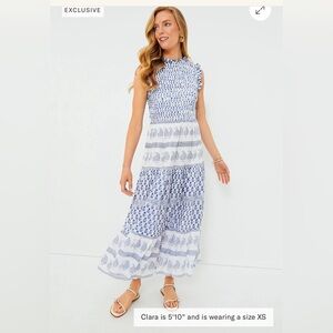 NWT Oliphant Flora Blue Sleeveless Smocked Maxi Sz XXS